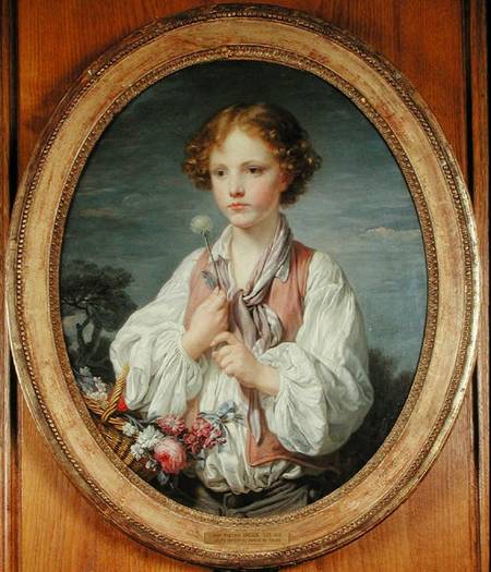 Young Boy with a Basket of Flowers van Jean Baptiste Greuze