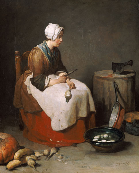 Woman paring turnips van Jean-Baptiste Siméon Chardin