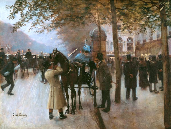 The Boulevards, Evening in Front of the Cafe Napolitain, late 19th century (oil on canvas) van Jean Beraud