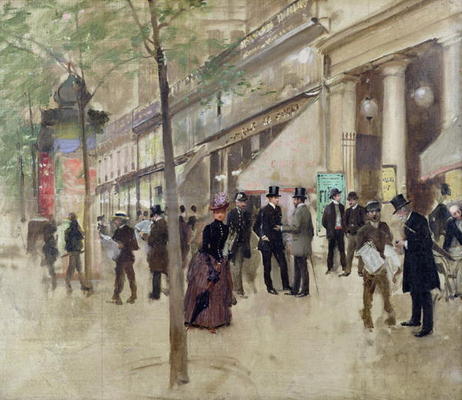The Boulevard Montmartre and the Theatre des Varietes, c.1886 (oil on canvas) van Jean Beraud