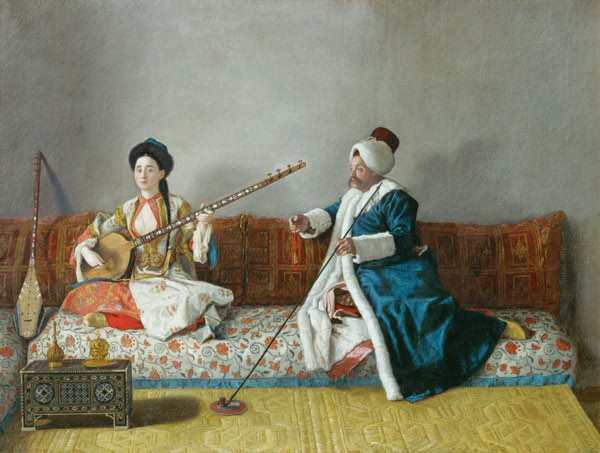 Monsieur Levett and Mademoiselle Helene Glavany in Turkish Costumes van Jean-Étienne Liotard