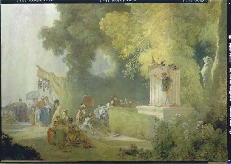 Das Fest im Park von St. Cloud. Detail: Theaterspiel im Park van Jean Honoré Fragonard