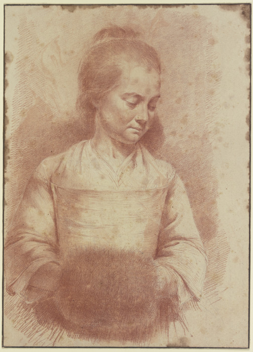 Half-Length Figure of a Young Woman with a Muff van Jean Jacques de Boissieu