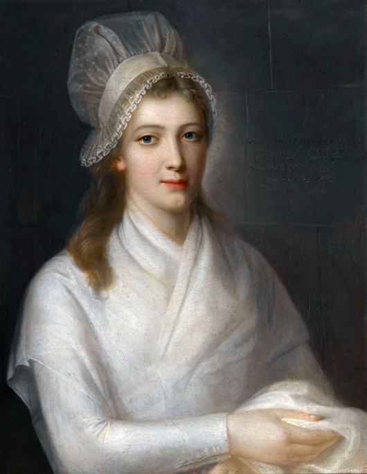 Portrait of Charlotte Corday (1768-1793) van Jean-Jacques Hauer