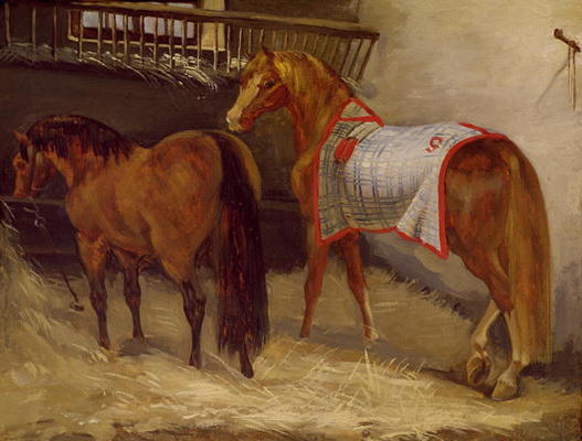 Horses in the Stables (oil on canvas) van Jean Louis Théodore Géricault