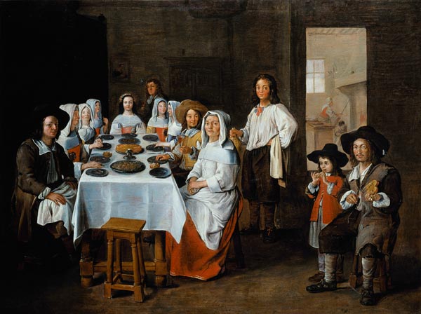 Eine Familie beim Essen van Jean Michelin