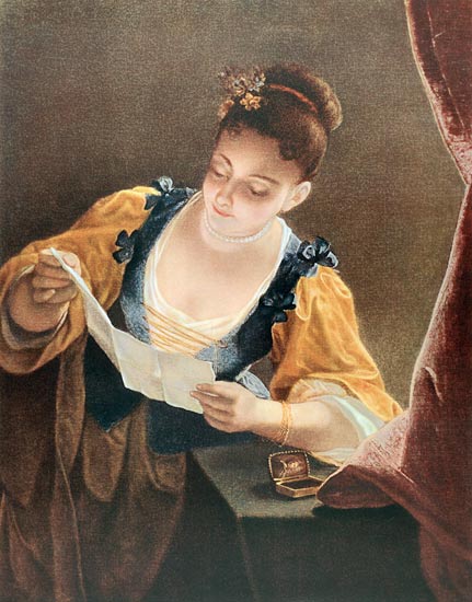 Young Woman Reading a Letter van Jean Raoux