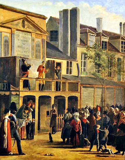 Street theatre performance of Bobeche and Galimafre, c.1820 van Jean Roller
