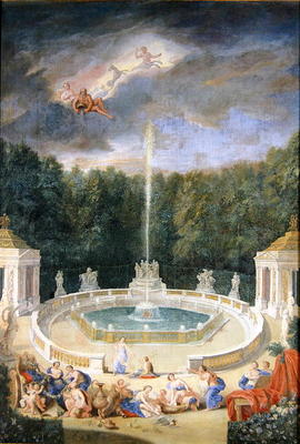 The Groves of Versailles. View of the Grove of Domes with nymphs decorating the chariot of Apollo wi van Jean the Younger Cotelle