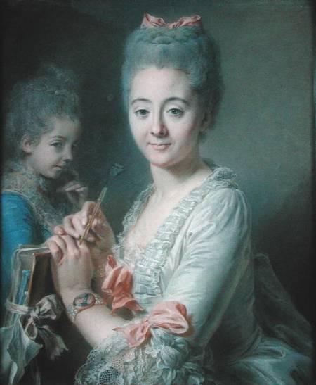 Madame Theodore Lacroix Drawing a Portrait of her Daughter, Suzanne Felicite stel on van Jean Valade