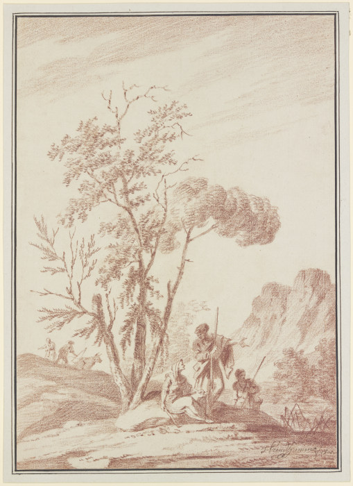 Drei Figuren unter einer Baumgrupppe van Jerome Preudhomme