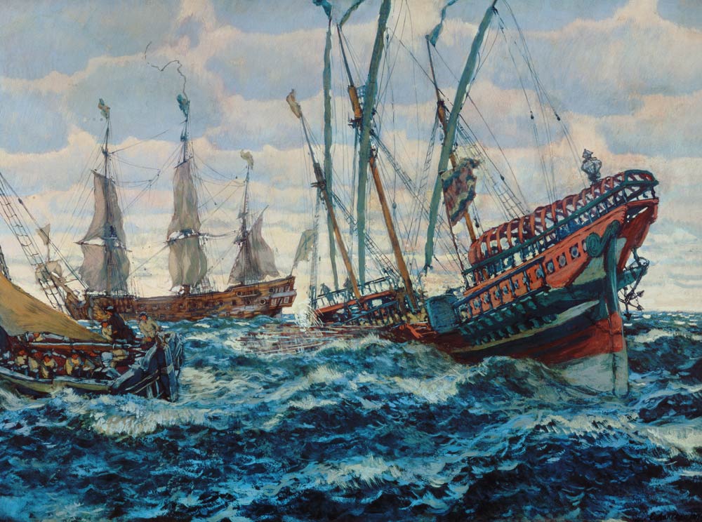 Schiffe des Zaren Peters des Grossen van Jevgeny Jevgenewitsch Lansere
