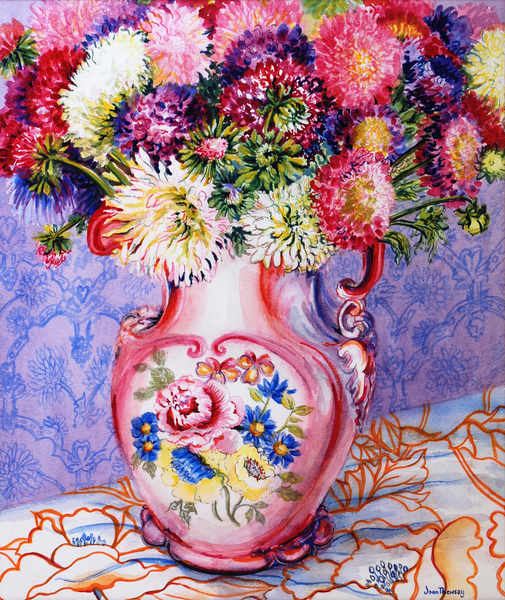 Asters in a Pink Floral Victorian Jug van Joan  Thewsey