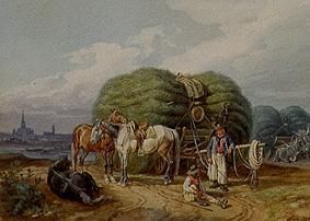 Erntewagen (mit Ansicht von Wien im Hintergrund) van Johann Adam Klein