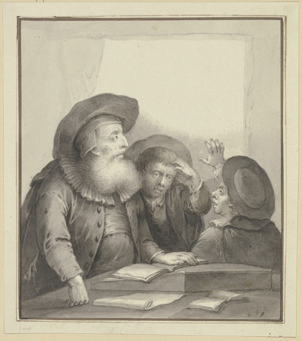 Rabbiner mit zwei Schülern an einem Tisch van Johann Andreas Benjamin Nothnagel