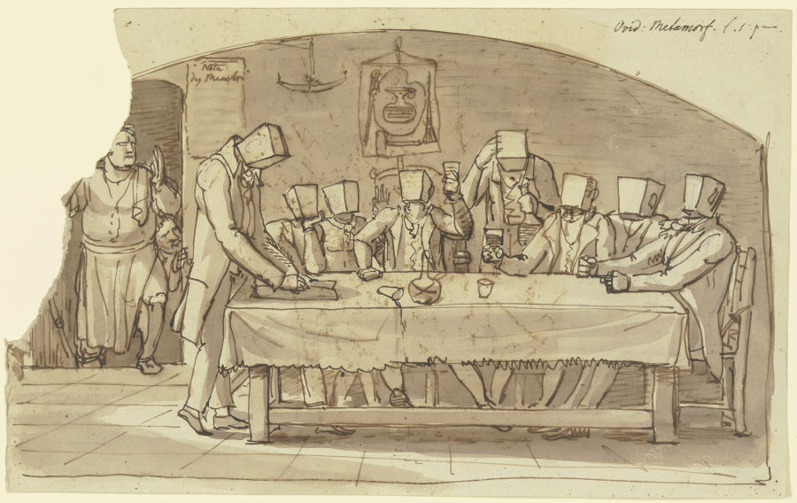 Künstlerscherz in einer Osteria zu Rom van Johann Christian Reinhart