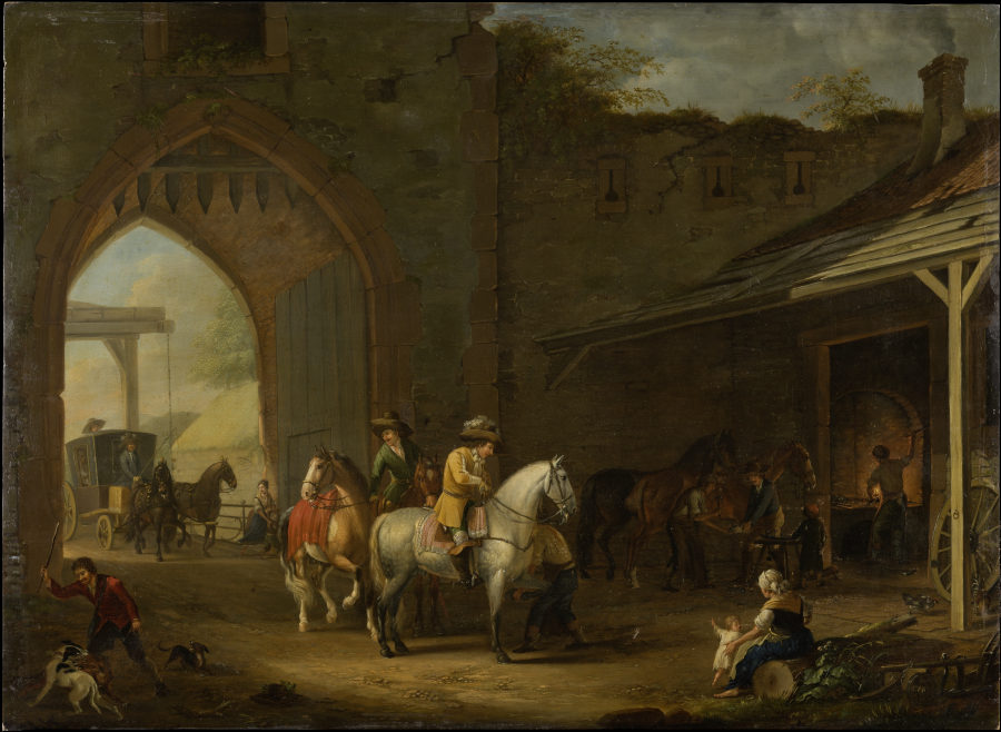 Horsemen at the Blacksmiths van Johann Georg Pforr
