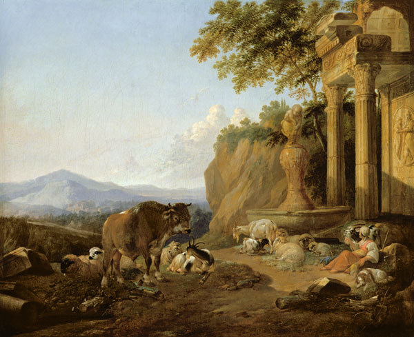 Landscape with a ruin van Johann Heinrich Roos