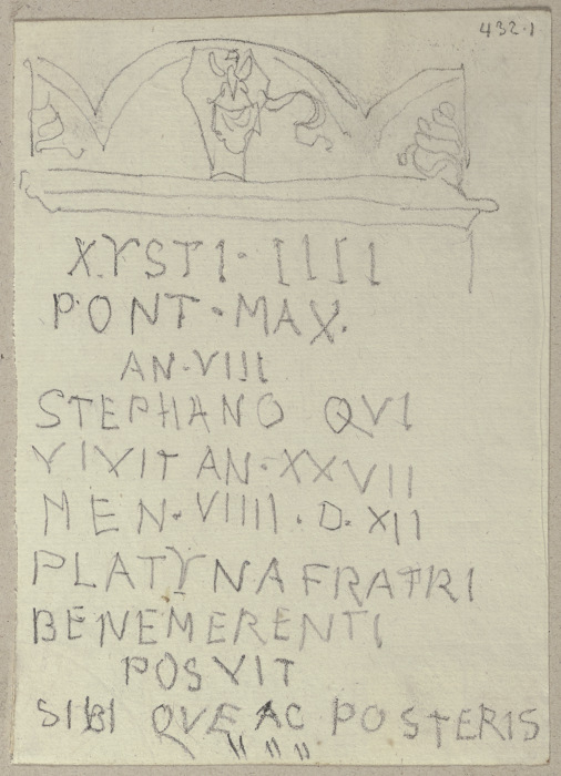 Inschrift des Grabsteins von Bartolomeo Platina (?) in Santa Maria Maggiore in Rom van Johann Ramboux