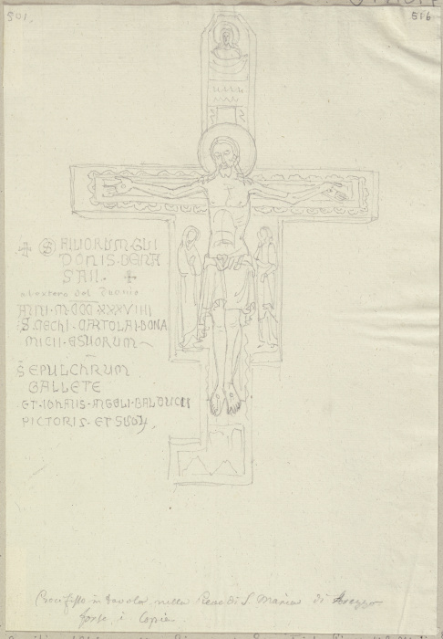 Kruzifix auf Holz gemalt am Eingang der Sakristei von Santa Maria della Pieve in Arezzo aufgehängt van Johann Ramboux