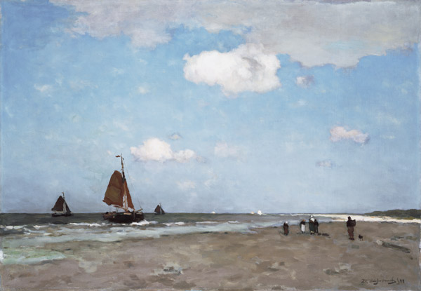 Beach scene van Johannes Hendrik Weissenbruch