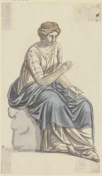 Die Muse der Geschichte: Sitzende Frau mit einem Buch in der Linken (zu Goethes Römischem Karneval) van Johann Georg Schütz