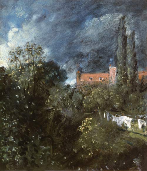 View in a garden with a red house beyond van John Constable