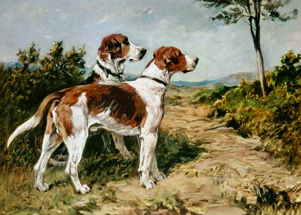 Two Hounds in a Landscape van John Emms