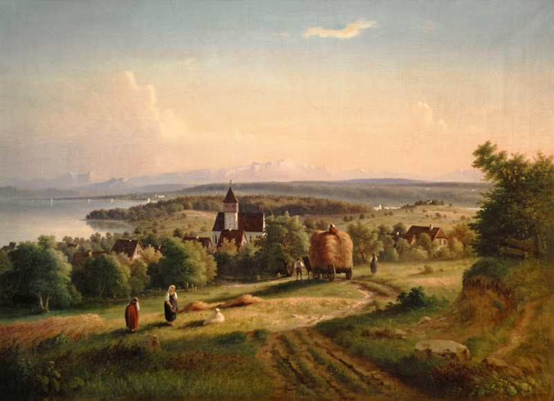 Getreideernte bei Allmannsdorf van Josef Moosbrugger