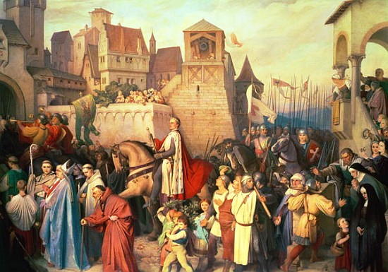 Duke Leopold the Glorious (1176-1230) enters Vienna on his return from the Crusades van Josef Mathias Trenkwald