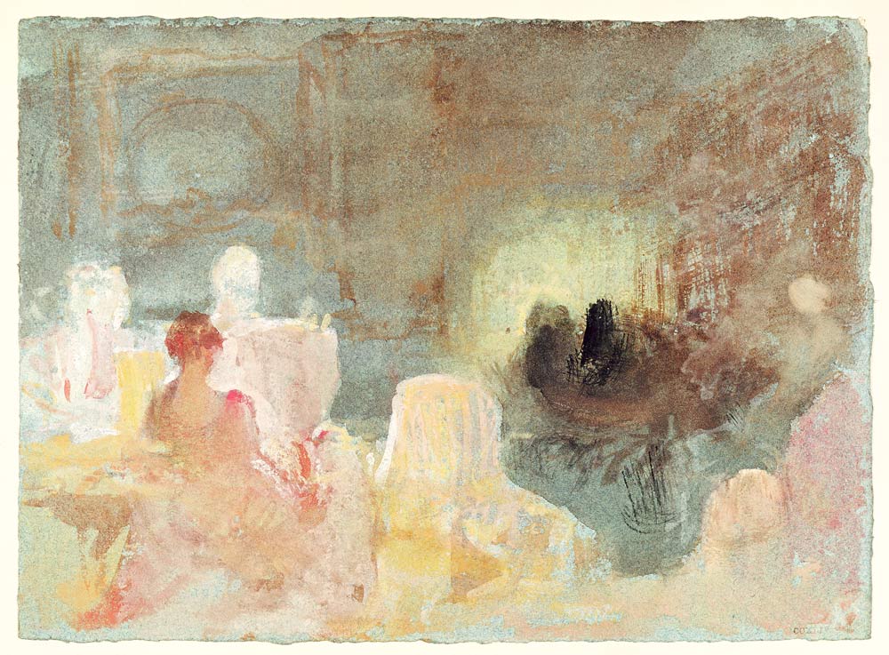 Interior at Petworth with a seated woman van William Turner