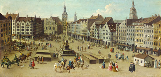 Ansicht des Marienplatzes zu München (Detail) van Joseph Stephan