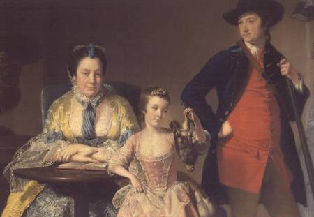James and Mary Shuttleworth with one of their Daughters van Joseph Wright of Derby