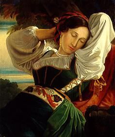 Schlafende junge Frau. van József Borsos