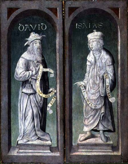 David and Isaiah, closed panels of the Birth of Christ Triptych van Juan de Flandes