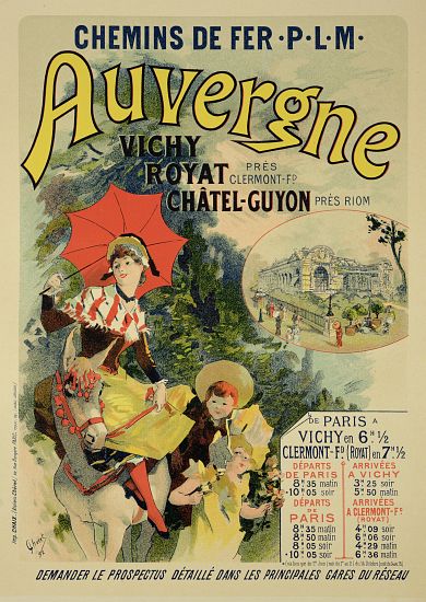 Reproduction of a poster advertising the 'Auvergne Railway', France van Jules Chéret