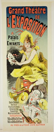 Reproduction of a poster advertising the 'Grand Theatre de L'Exposition', Palais des Enfants, Paris van Jules Chéret