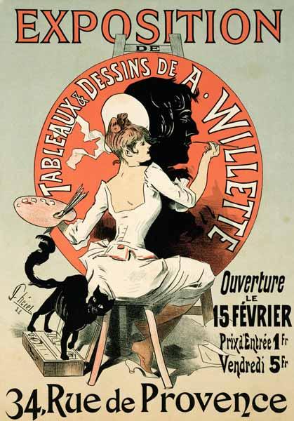 Reproduction of a poster advertising an 'Exhibition of the Paintings and 
Drawings of A. Willette (