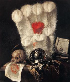 Stillleben mit Helm und Totenkopf (Vanitas)