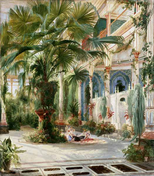 Interior of the Palm House at Potsdam van Karl Eduard Ferdinand Blechen