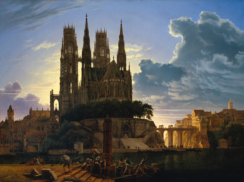 Kathedraal boven een stad van Karl Friedrich Schinkel