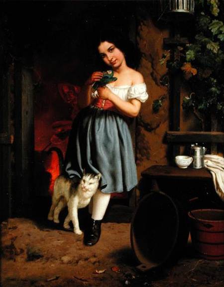 A Young Girl with a Cat van Karl Nahl