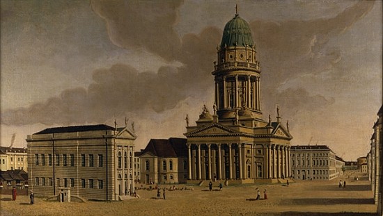 The Gendarmenmarkt with the French Playhouse and Cathedral, Berlin van Karl Friedrich Fechhelm
