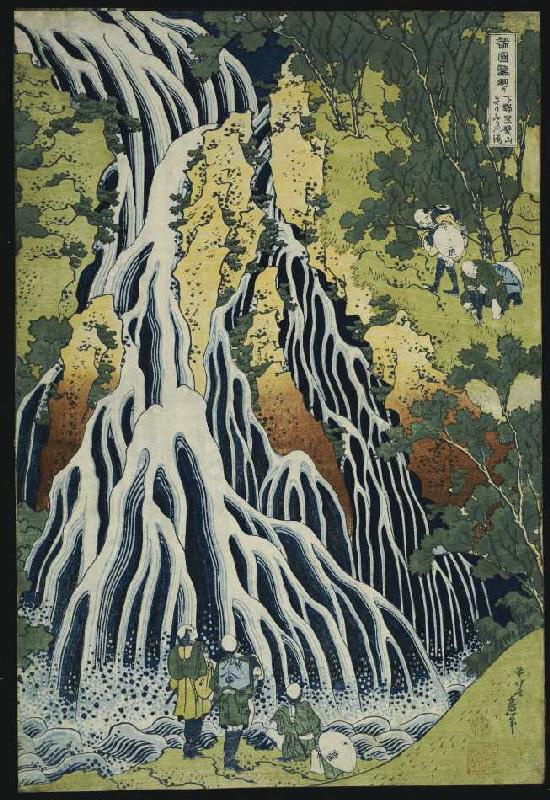 Der Kirifuri Wasserfall am Mount Kurokami in der Provinz Shimotsuke. Aus der Serie: Eine Reise zu de van Katsushika Hokusai