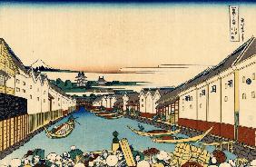 Nihonbashi bridge in Edo (from a Series "36 Views of Mount Fuji")