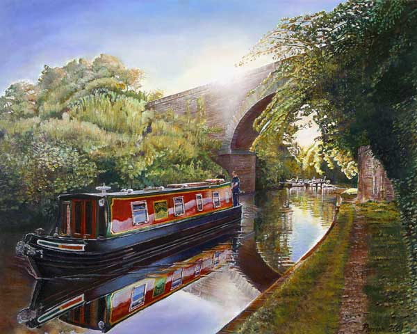 Kate Boat on the Grand Union Canal, 2001 (oil on canvas)  van Kevin  Parrish