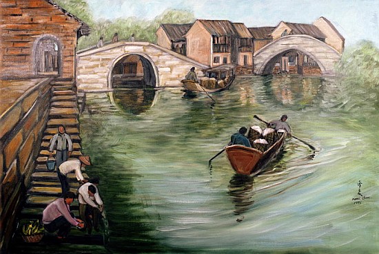 Washing Clothes by the Stream, 1995 (oil on canvas)  van Komi  Chen