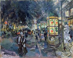 Parisian boulevard at night