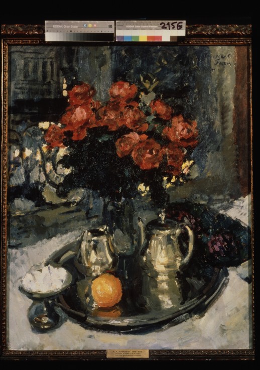 Roses and violets van Konstantin Alexejewitsch Korowin