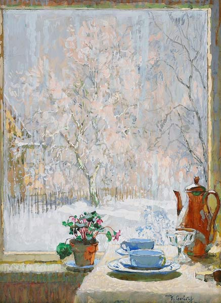 Winterblick durch das Fenste van Konstantin Ivanovich Gorbatov